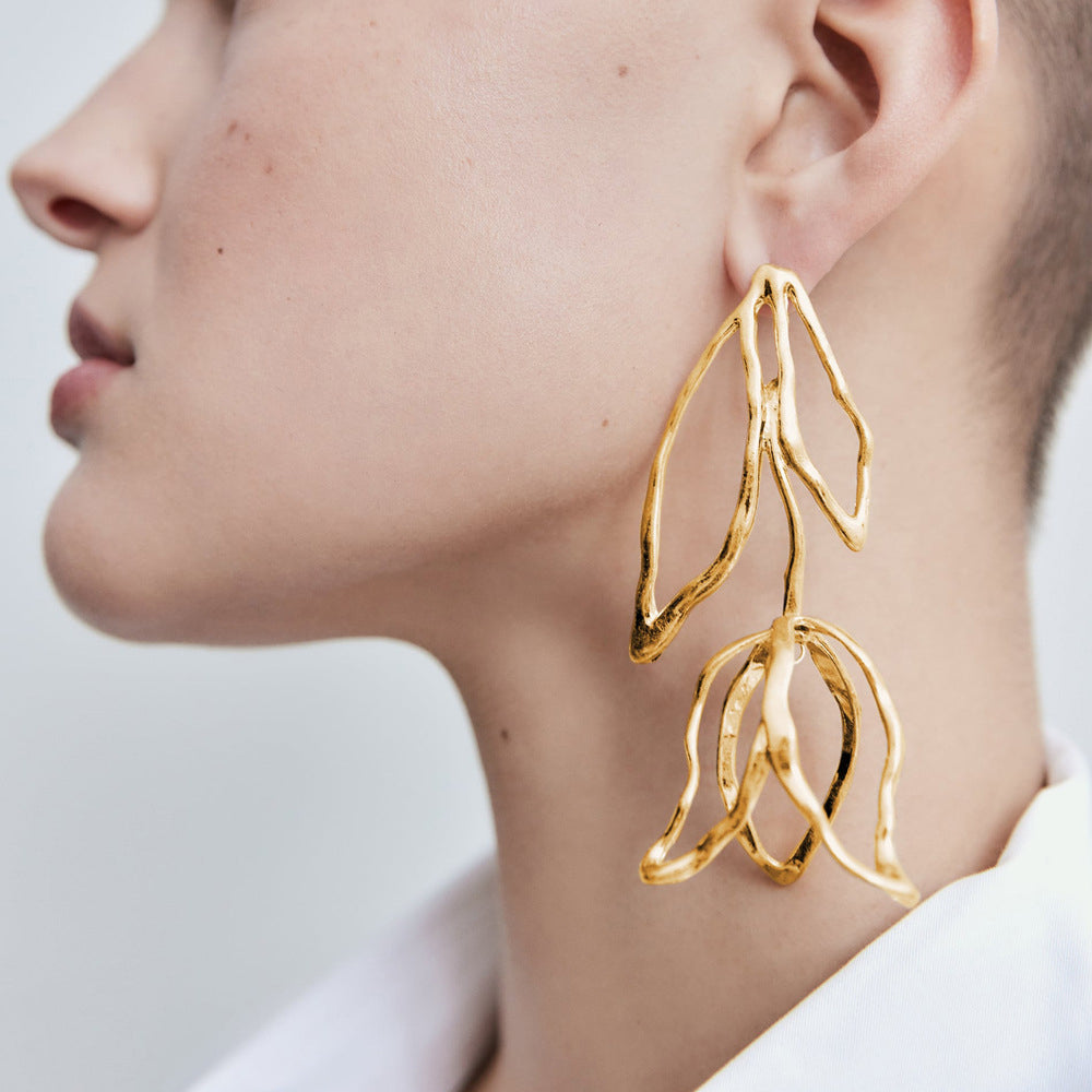 Trend Fashion Unique Pendientes, Flower Long Dangle Earrings For Women, Modern Luxury Design Metal Geometric