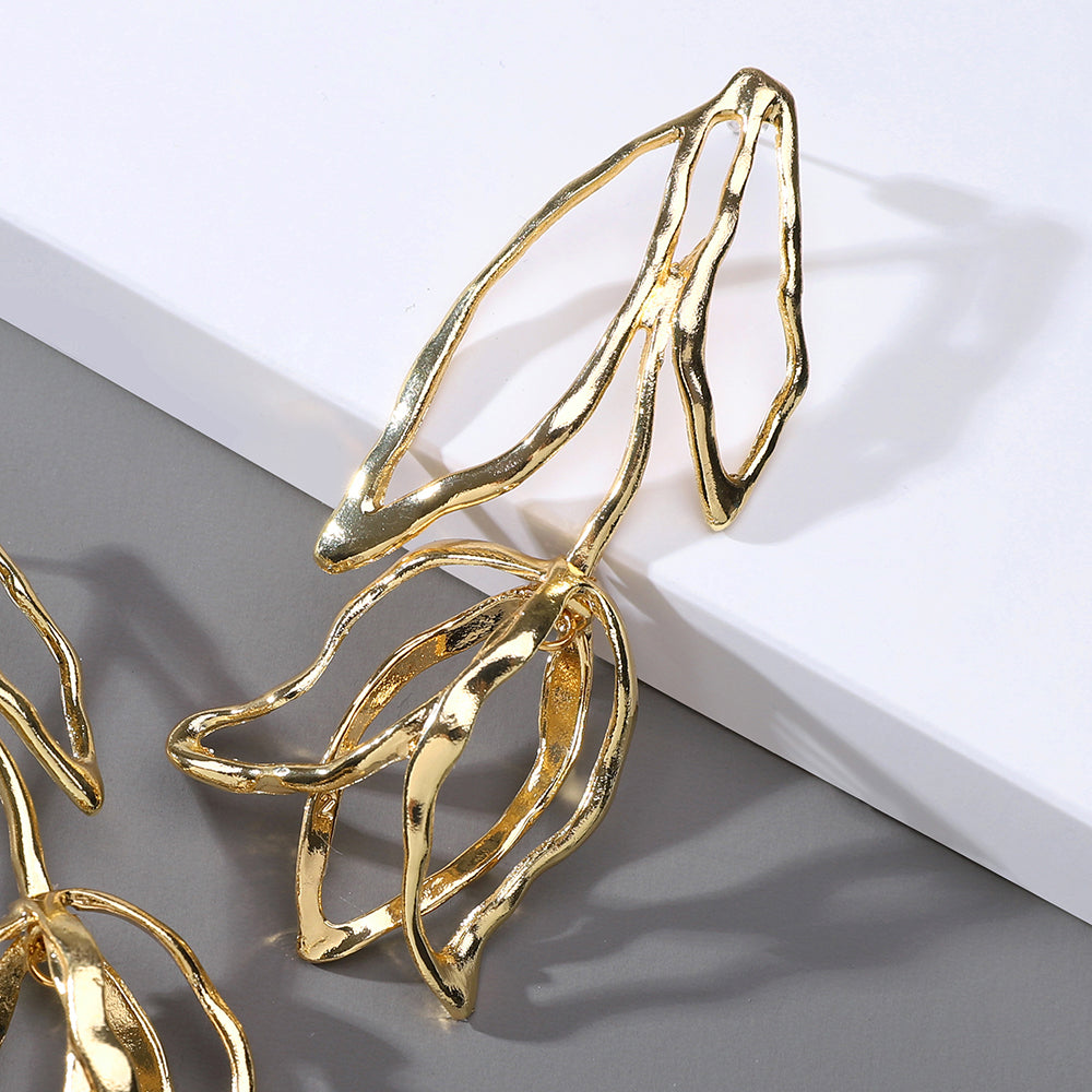 Trend Fashion Unique Pendientes Flower Long Dangle Earrings For Women Modern Luxury Design Metal Ge 3