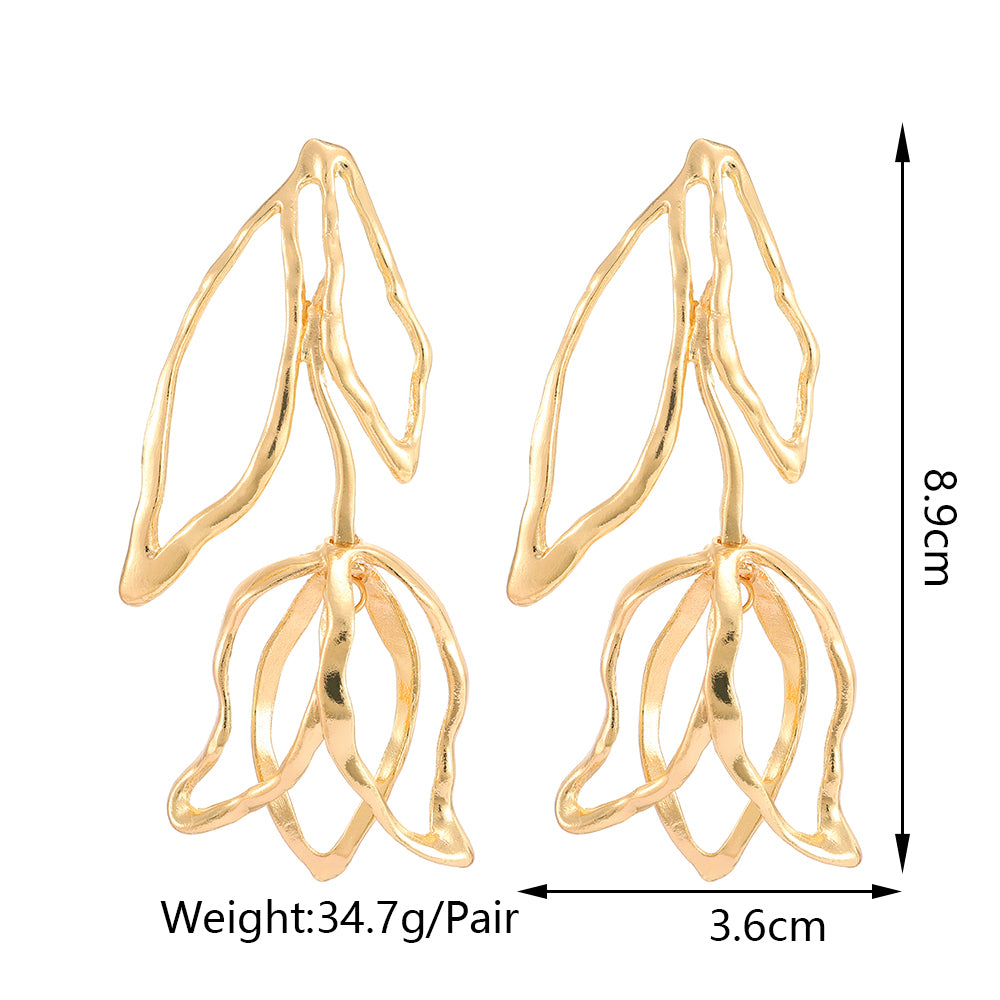 Trend Fashion Unique Pendientes Flower Long Dangle Earrings For Women Modern Luxury Design Metal Ge 4