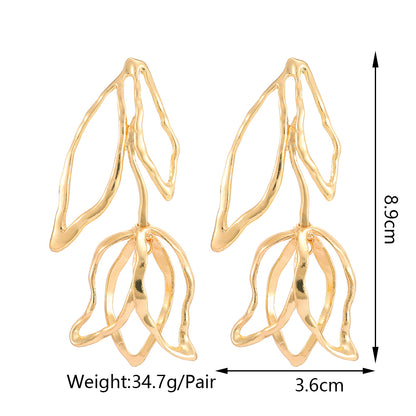 Trend Fashion Unique Pendientes Flower Long Dangle Earrings For Women Modern Luxury Design Metal Ge 4