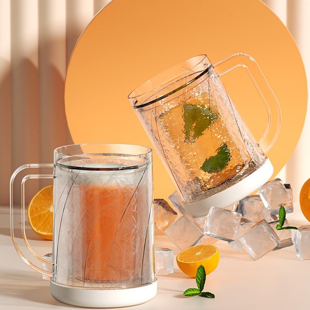 Home Handle Freezer Beer Mug, Double Layer Frozen Cup, Transparent PET Thickened Beer Mugs