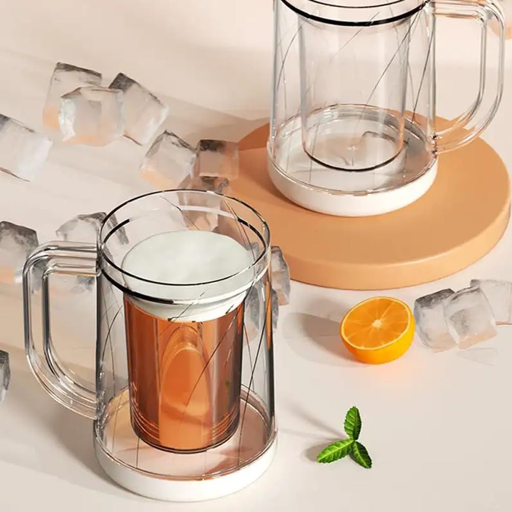 Home Handle Freezer Beer Mug Double Layer Frozen Cup Transparent PET Thickened Beer Mugs 4