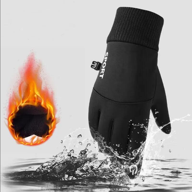Touch Screen Fleece Gloves, Black Winter Warm, Full Fingers Waterproof, Cycling, Outdoor Sports, Running, Motorcycle