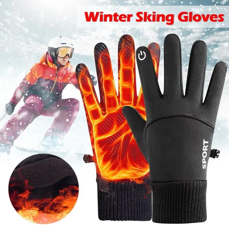 Touch Screen Fleece Gloves, Black Winter Warm, Full Fingers Waterproof, Cycling, Outdoor Sports, Running, Motorcycle