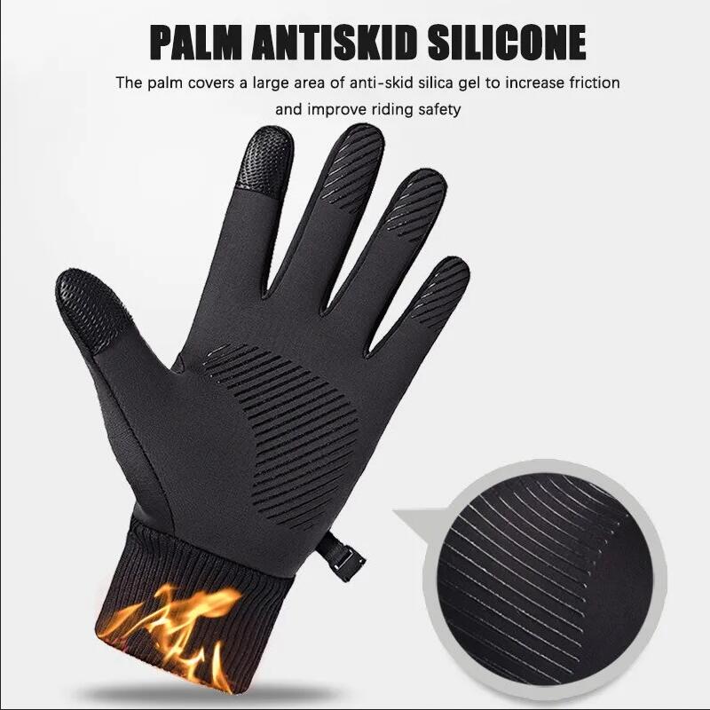 Touch Screen Fleece Gloves, Black Winter Warm, Full Fingers Waterproof, Cycling, Outdoor Sports, Running, Motorcycle