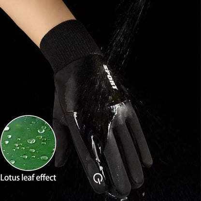 Touch Screen Fleece Gloves, Black Winter Warm, Full Fingers Waterproof, Cycling, Outdoor Sports, Running, Motorcycle