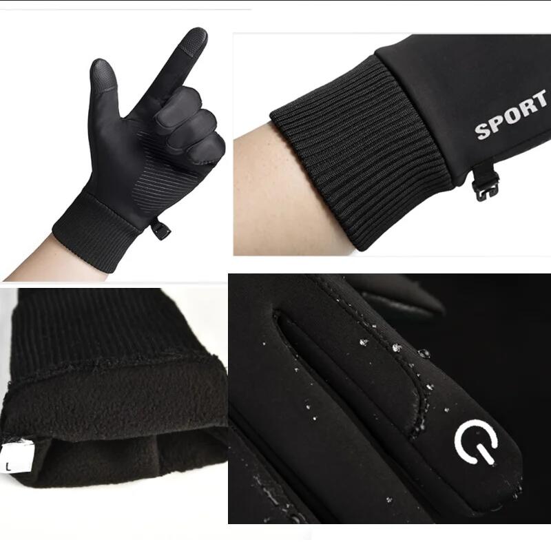 Touch Screen Fleece Gloves, Black Winter Warm, Full Fingers Waterproof, Cycling, Outdoor Sports, Running, Motorcycle