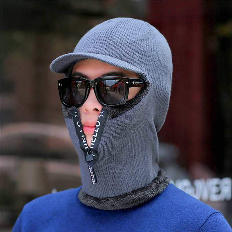 Winter Warm Wool Hat Men, Knitted Capd Scarf, Ear Protection Hats, Windproof Outdoor Bicycle Thick Cap
