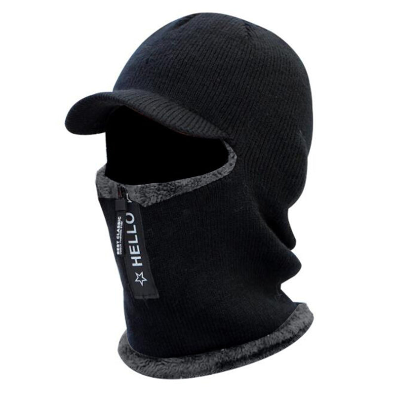 Winter Warm Wool Hat Men, Knitted Capd Scarf, Ear Protection Hats, Windproof Outdoor Bicycle Thick Cap