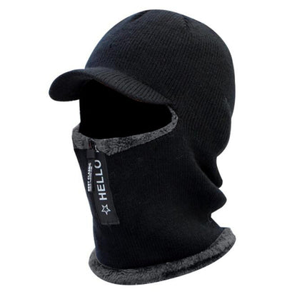 Winter Warm Wool Hat Men, Knitted Capd Scarf, Ear Protection Hats, Windproof Outdoor Bicycle Thick Cap