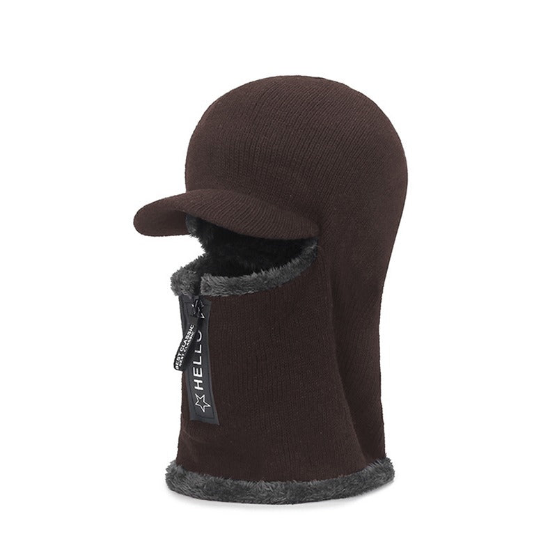 Winter Warm Wool Hat Men, Knitted Capd Scarf, Ear Protection Hats, Windproof Outdoor Bicycle Thick Cap