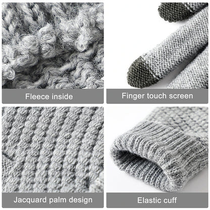 Full Finger Outdoor Cycling Gloves Women Men Warm Winter Mittens Stretch Classical Knit Wool Touch  2