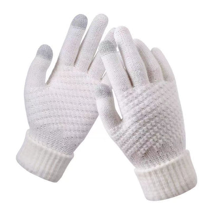 Full Finger Outdoor Cycling Gloves Women Men Warm Winter Mittens Stretch Classical Knit Wool Touch  6