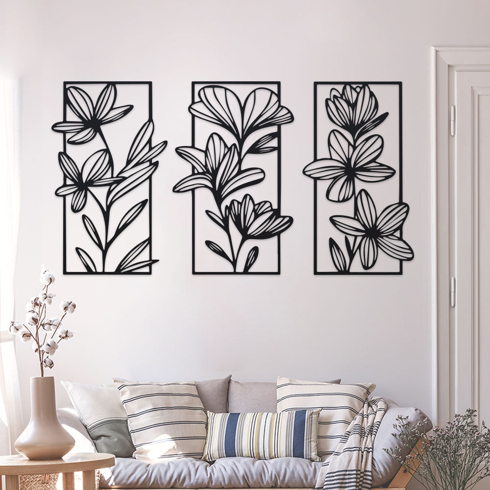 3 Piece Floral Metal Wall Sculptures Classic Iron Wall Art Decor For Bedroom Elegant Modern Flower  1