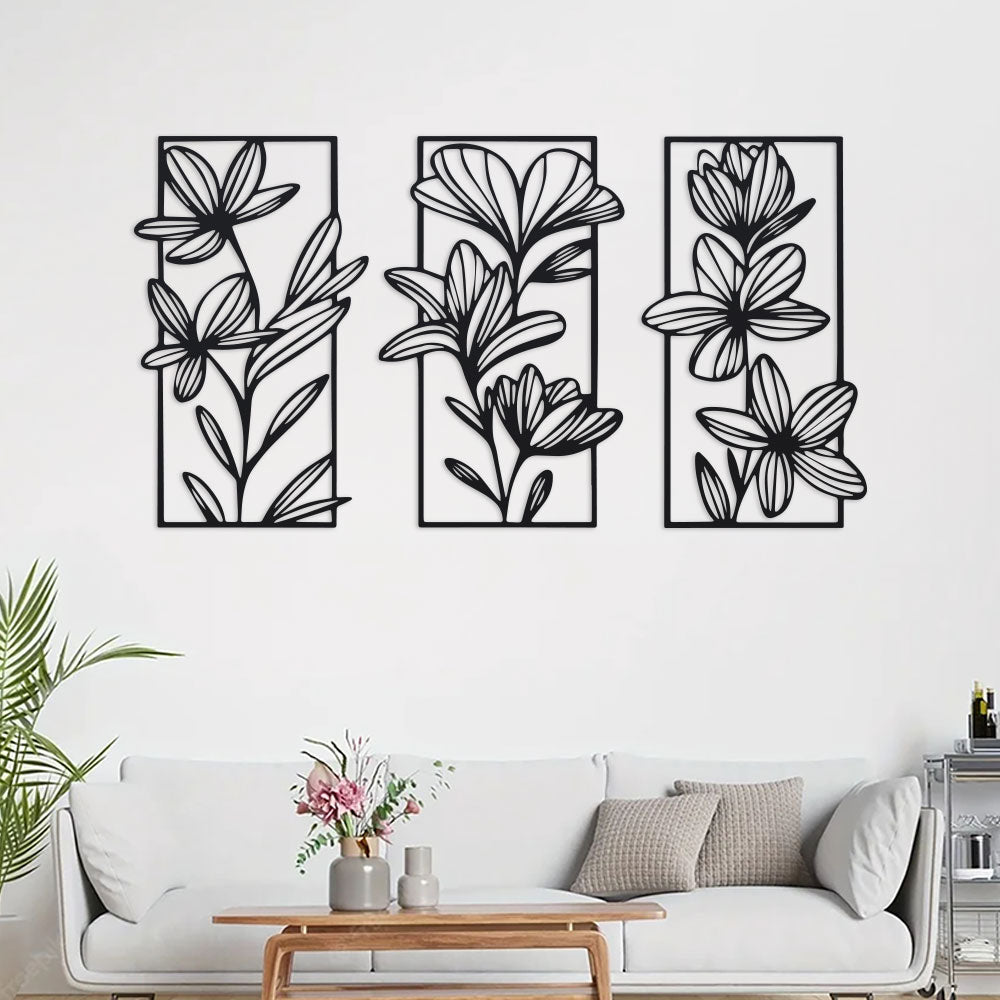 3 Piece Floral Metal Wall Sculptures Classic Iron Wall Art Decor For Bedroom Elegant Modern Flower  2