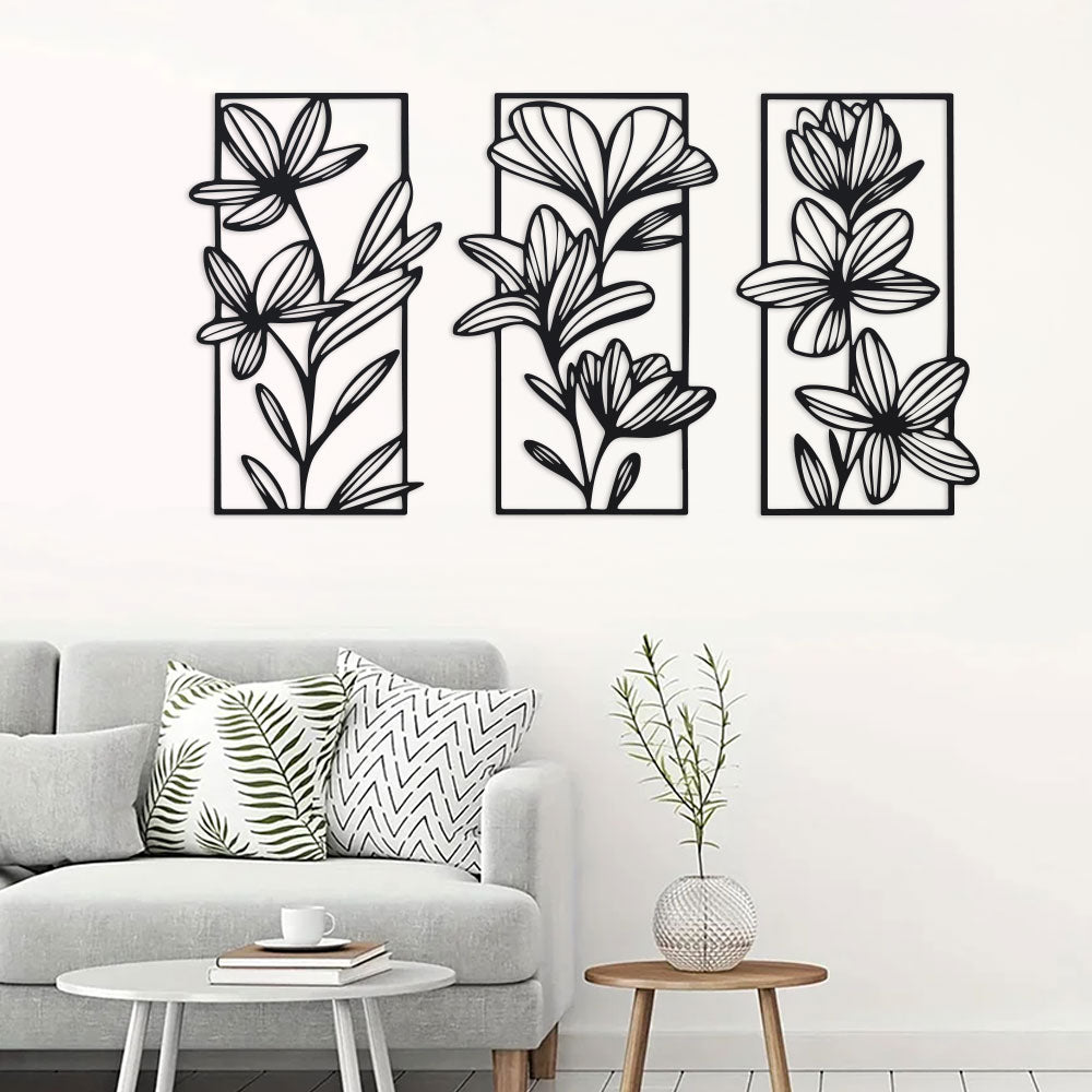 3 Piece Floral Metal Wall Sculptures Classic Iron Wall Art Decor For Bedroom Elegant Modern Flower  3