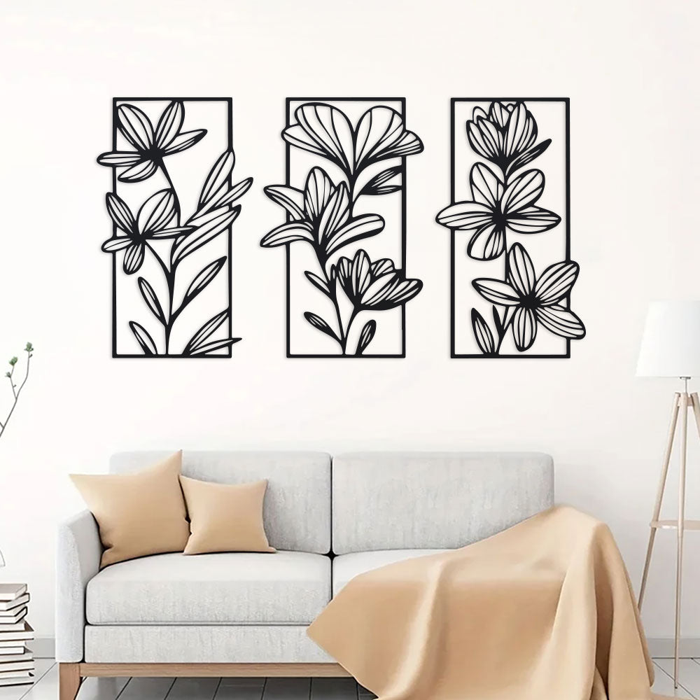 3 Piece Floral Metal Wall Sculptures Classic Iron Wall Art Decor For Bedroom Elegant Modern Flower  4