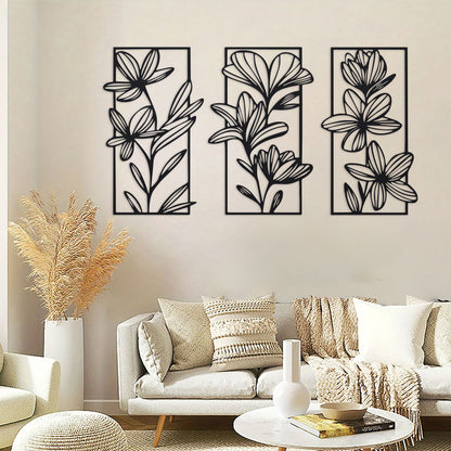 3 Piece Floral Metal Wall Sculptures Classic Iron Wall Art Decor For Bedroom Elegant Modern Flower  5