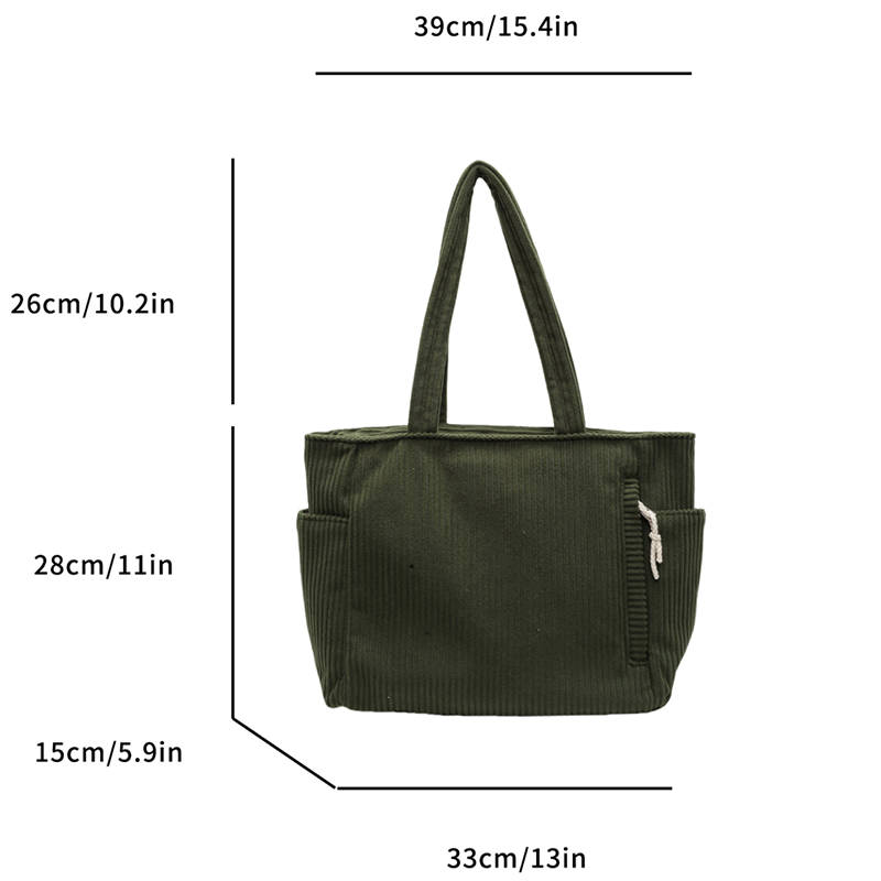 Light Corduroy Handbag Casual Daily Commuter Handbag Large Capacity Solid Color Zipper Closure Fixe 2
