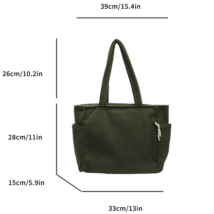 Light Corduroy Handbag Casual Daily Commuter Handbag Large Capacity Solid Color Zipper Closure Fixe 2