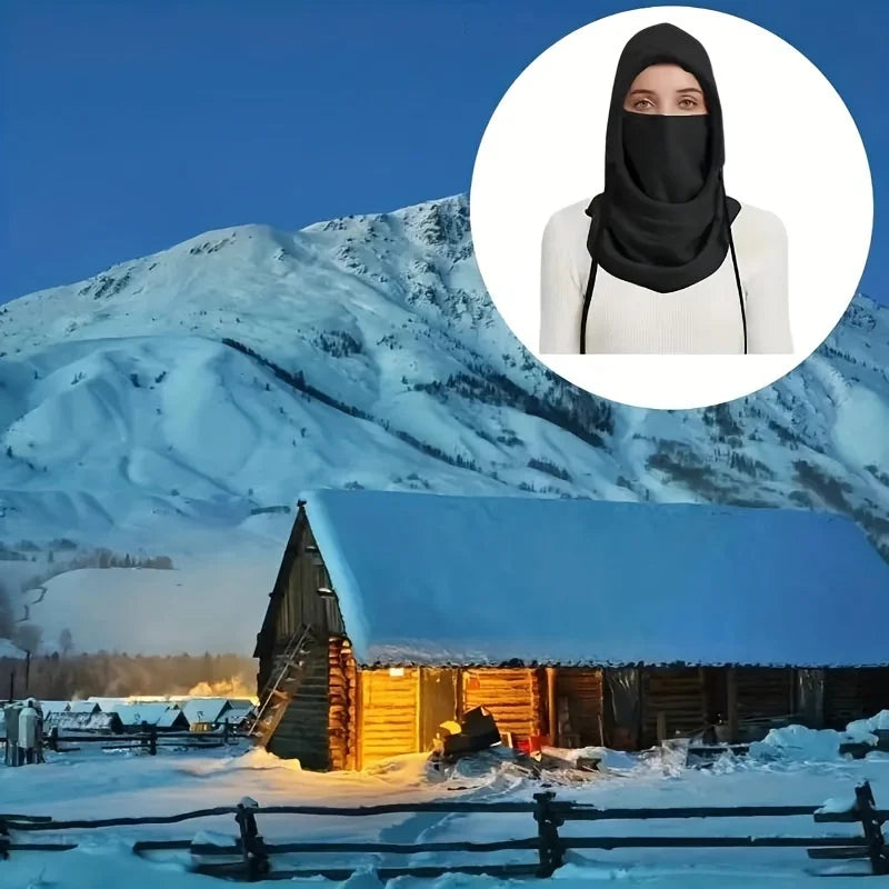 Windproof Mask with Drawstring, Unisex Winter Balaclava Knit Hood, Warm Knitted Cap for Motorcycle Riding, Cold Weather