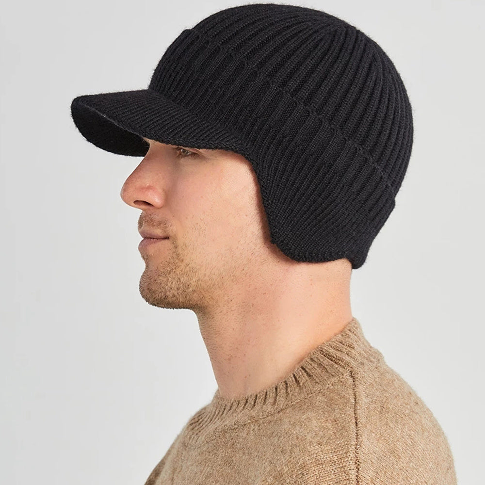 Outdoor Cycling Men Winter Hat Knitted Bomber Hats Peaked Cap Casual Fashion Warm Ear Protection 3