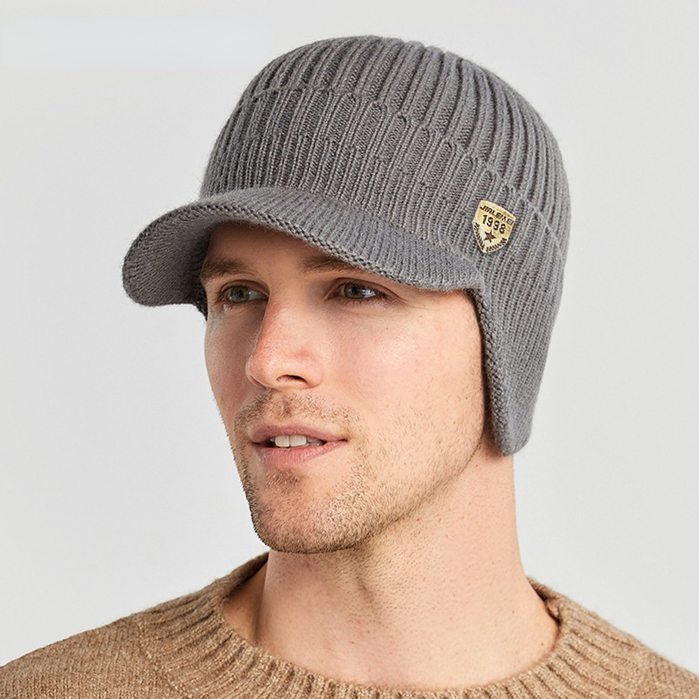 Outdoor Cycling Men Winter Hat Knitted Bomber Hats Peaked Cap Casual Fashion Warm Ear Protection 10