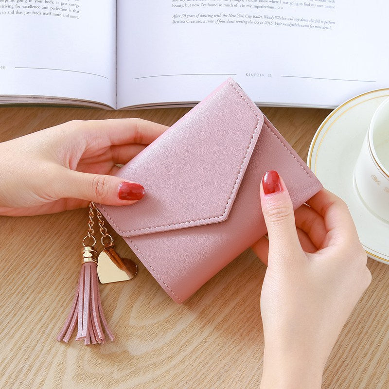 PU Leather Women Luxury Tassels, Fashion Short Women Wallets, Wallet Hasp Small Wallet Trend