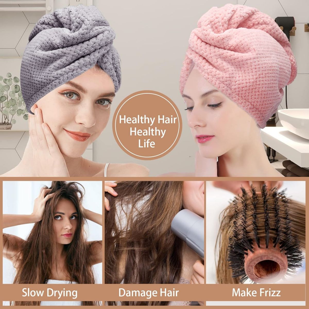 Solid Colour Hair Towel, Absorbent Hair Towel Wrap, Textured Dry Hair Cap, Button-Down Women