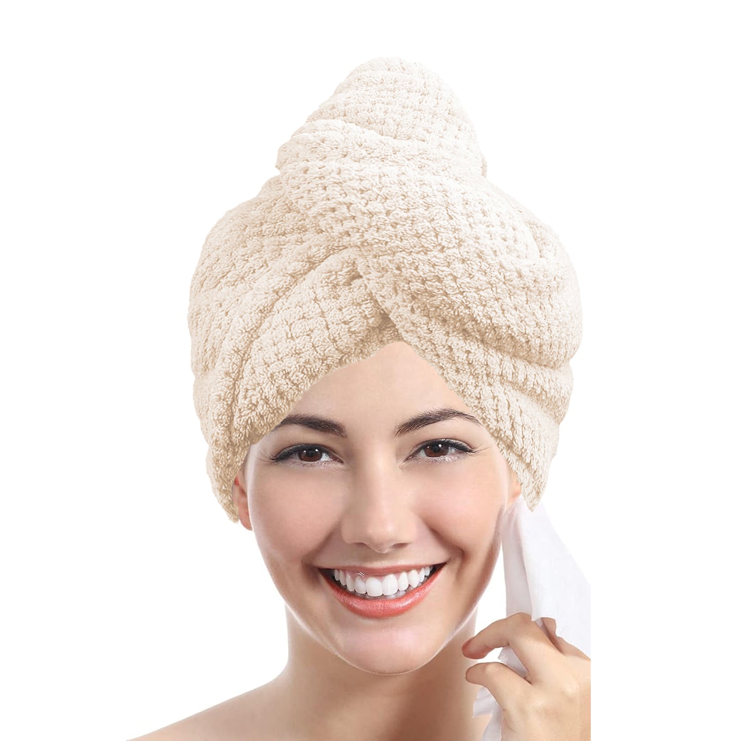 Solid Colour Hair Towel, Absorbent Hair Towel Wrap, Textured Dry Hair Cap, Button-Down Women