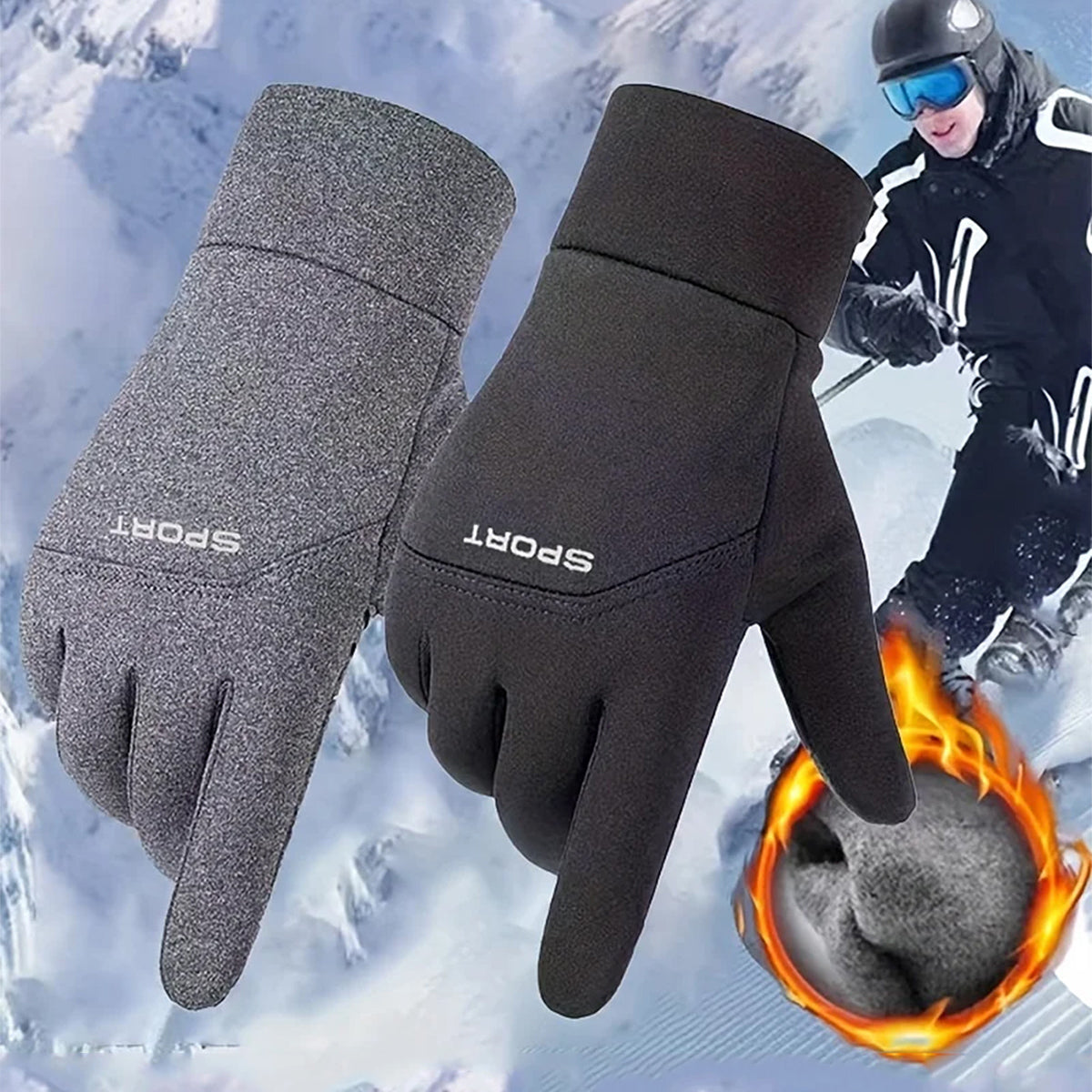 Touch Screen Gloves, Windproof, Waterproof, Warm Outdoor Gloves for Running, Cycling, Thumb and Index Finger