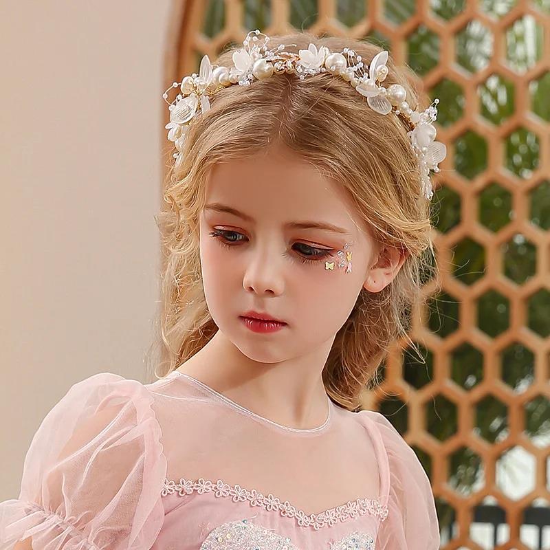Bohemian Spring Bridal Pearl Hair Headdress Flower Wreath Bride Garland Head Hoop Headbands Girls H 3