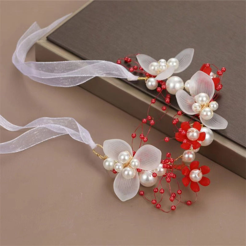 Bohemian Spring Bridal Pearl Hair Headdress Flower Wreath Bride Garland Head Hoop Headbands Girls H 7