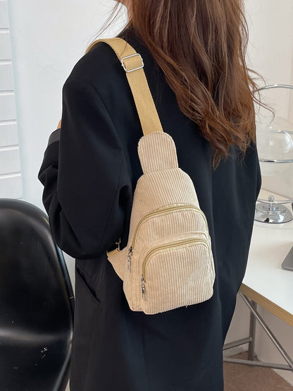 Women's chest bag corduroy, small bag simple crossbody, casual lightweight waist bag Korean style
