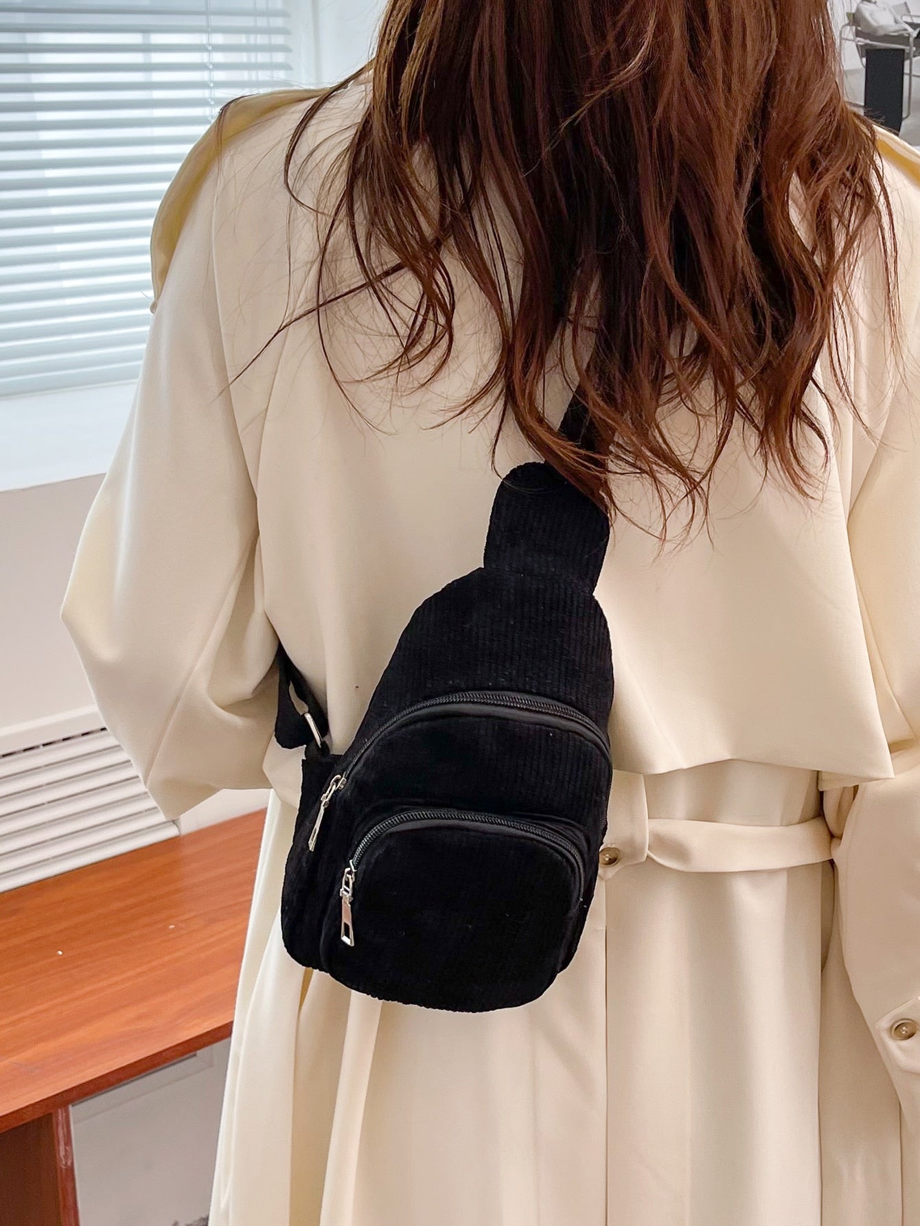 Womens Chest Bag Corduroy Small Bag Simple Crossbody Casual Lightweight Waist Bag Korean Style 2