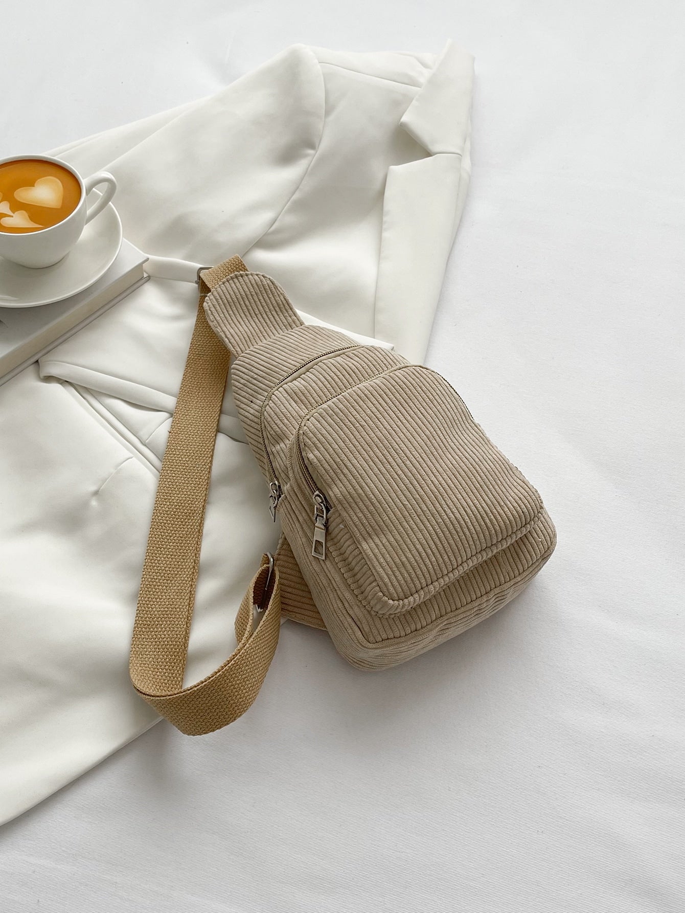 Womens Chest Bag Corduroy Small Bag Simple Crossbody Casual Lightweight Waist Bag Korean Style 5