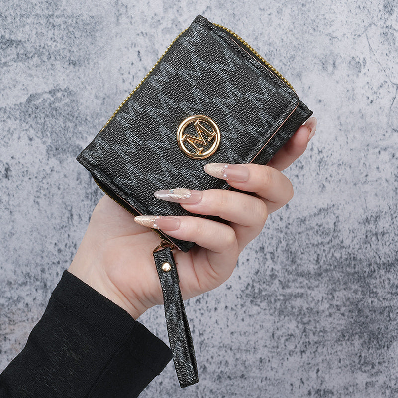 New style women's wallet, short, European and American PU high-end coin purse, printed, multi-card slots, small wallet