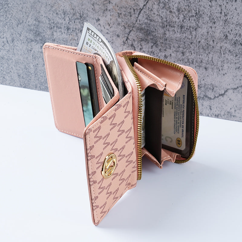 New style women's wallet, short, European and American PU high-end coin purse, printed, multi-card slots, small wallet