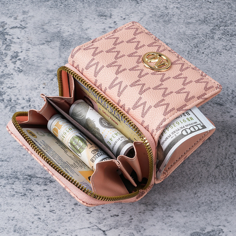 New style women's wallet, short, European and American PU high-end coin purse, printed, multi-card slots, small wallet