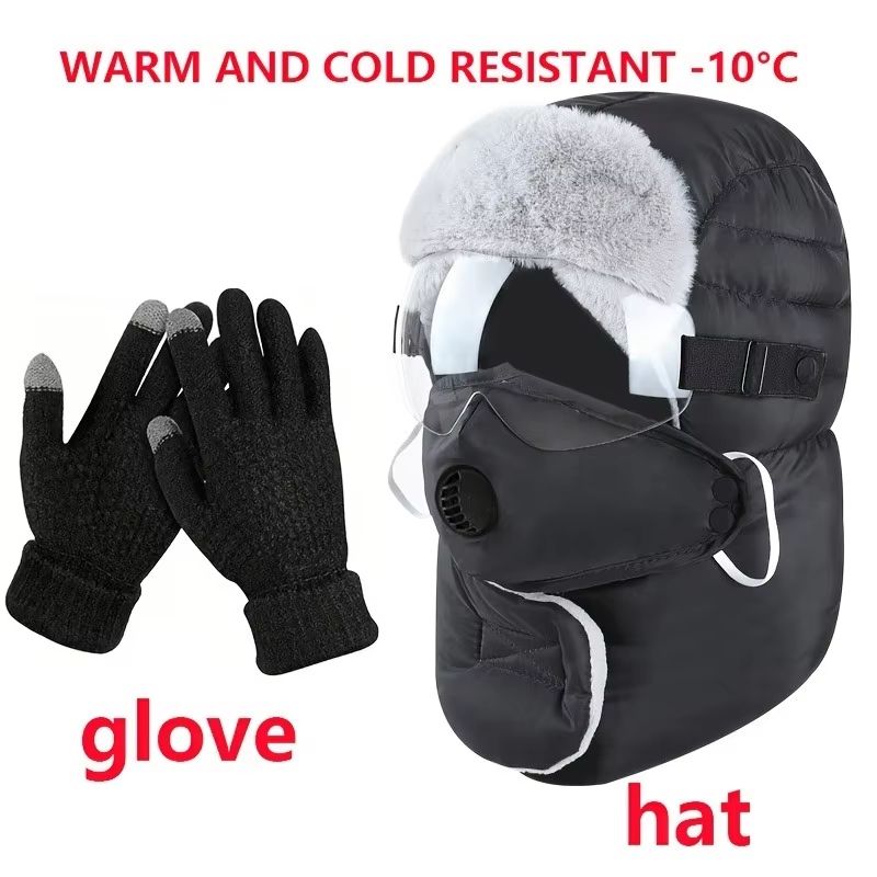 Winter Windproof Riding Hat with Earmuffs, Mask & Goggles (2-Piece Set)