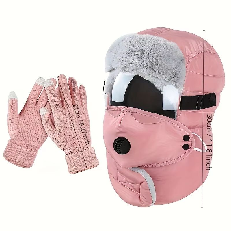 Winter Windproof Riding Hat With Earmuffs Mask  Goggles 2Piece Set 2