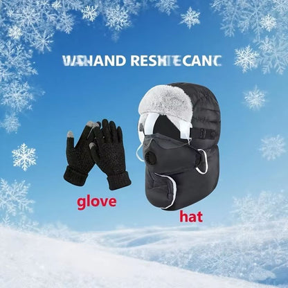 Winter Windproof Riding Hat With Earmuffs Mask  Goggles 2Piece Set 3