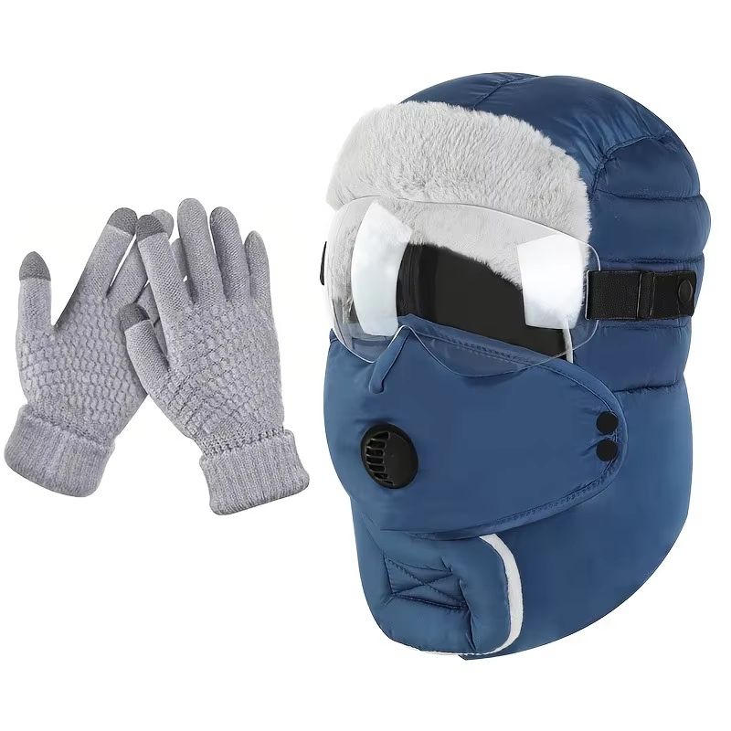 Winter Windproof Riding Hat With Earmuffs Mask  Goggles 2Piece Set 5