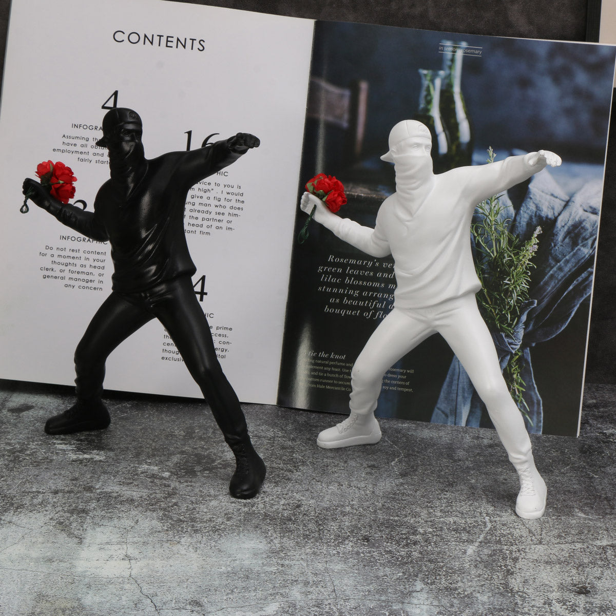 Resin Flower Thrower Statue Banksy Sculptures Decorative Figurine Home Desk Accessories Bomber Coll 3