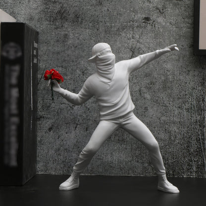 Resin Flower Thrower Statue Banksy Sculptures Decorative Figurine Home Desk Accessories Bomber Coll 4