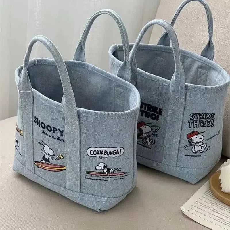 Canvas Mom Bag Snoopy Cute Kawaii Embroidered, Girls Student Outing Lunch Office Bag, Large Capacity Cartoon Print