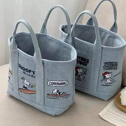 Canvas Mom Bag Snoopy Cute Kawaii Embroidered, Girls Student Outing Lunch Office Bag, Large Capacity Cartoon Print