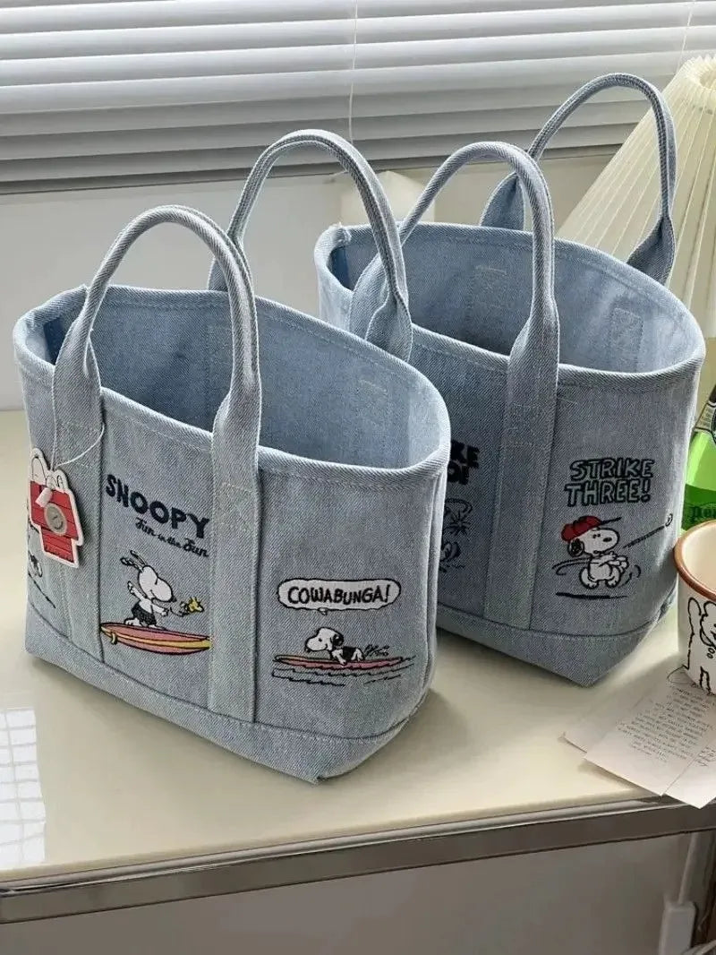 Canvas Mom Bag Snoopy Cute Kawaii Embroidered, Girls Student Outing Lunch Office Bag, Large Capacity Cartoon Print