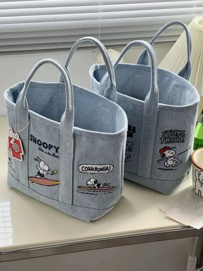 Canvas Mom Bag Snoopy Cute Kawaii Embroidered, Girls Student Outing Lunch Office Bag, Large Capacity Cartoon Print