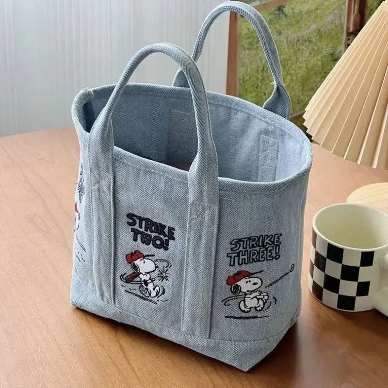 Canvas Mom Bag Snoopy Cute Kawaii Embroidered, Girls Student Outing Lunch Office Bag, Large Capacity Cartoon Print